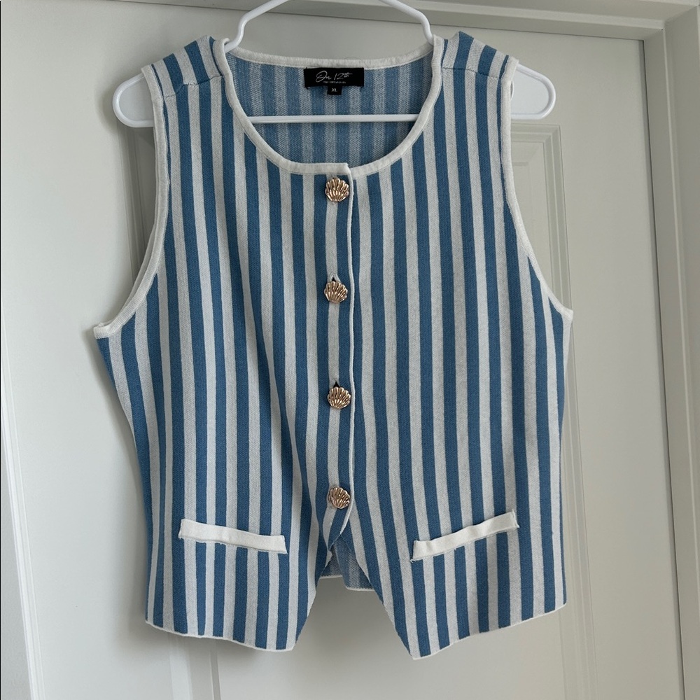 Blue and White Striped Sleeveless Top
